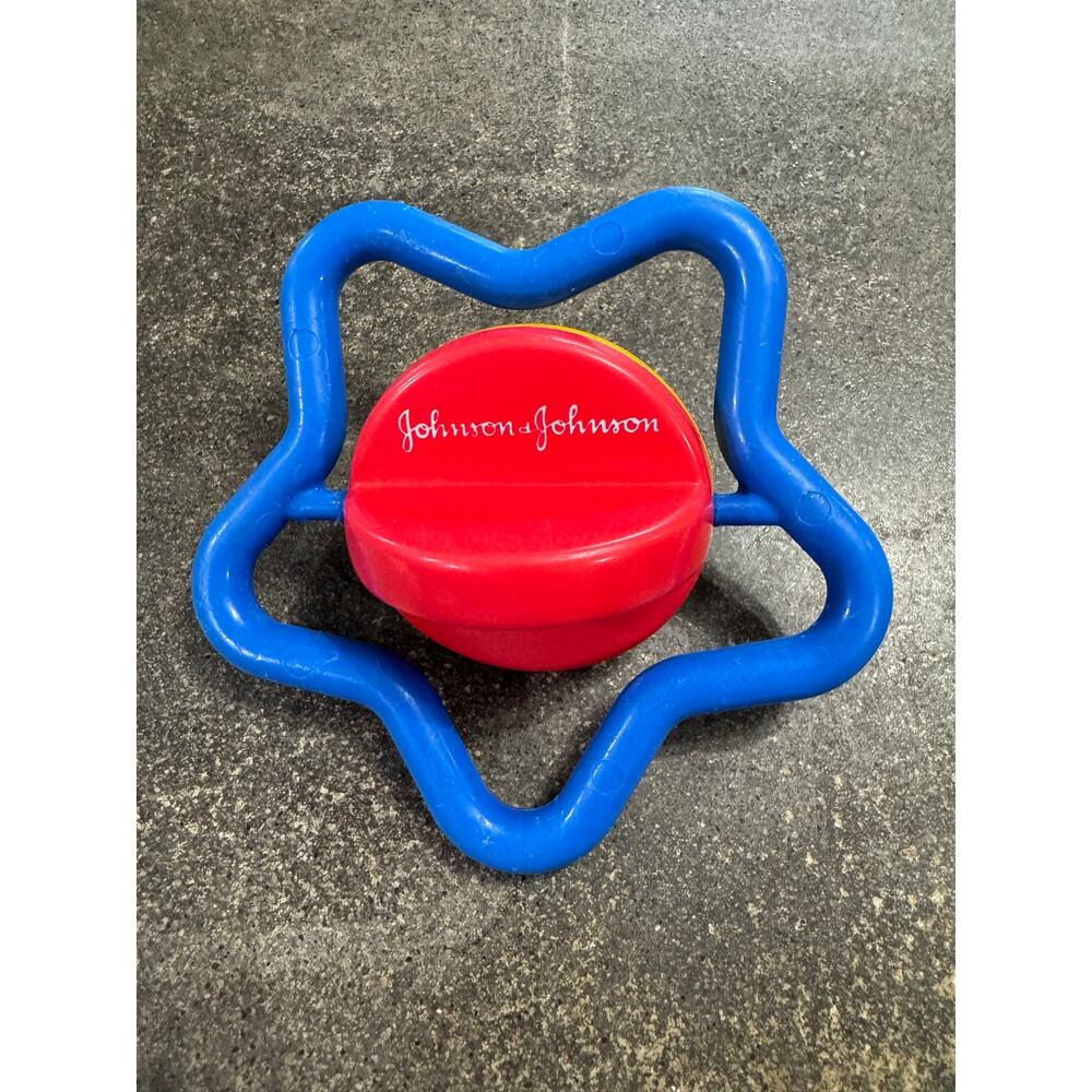 Vintage Johnson & Johnson Playpath STAR SPINNING RATTLE Blue Red Yellow 1970's